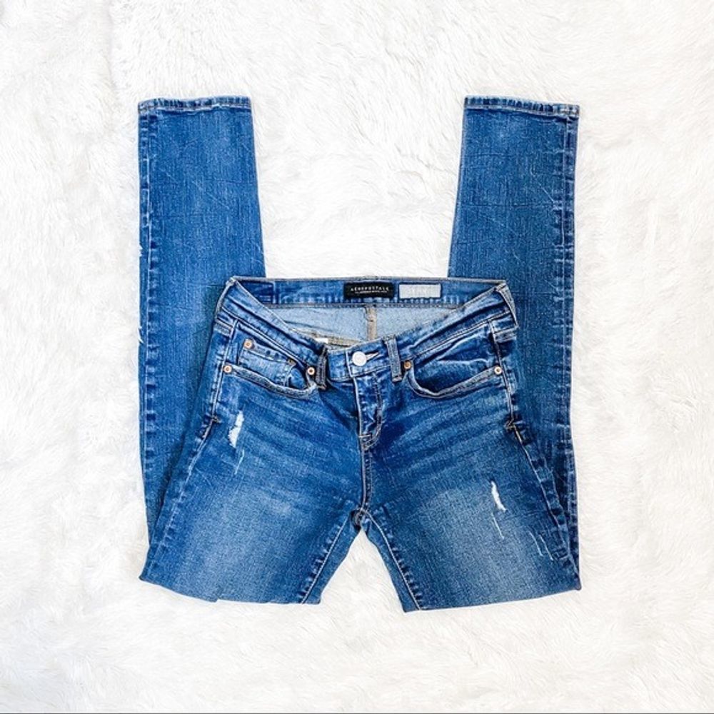 Aeropostale Dark Wash Denim Ripped Skinny JeansW27